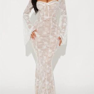 Fashion Nova White Lace Maxi Dress